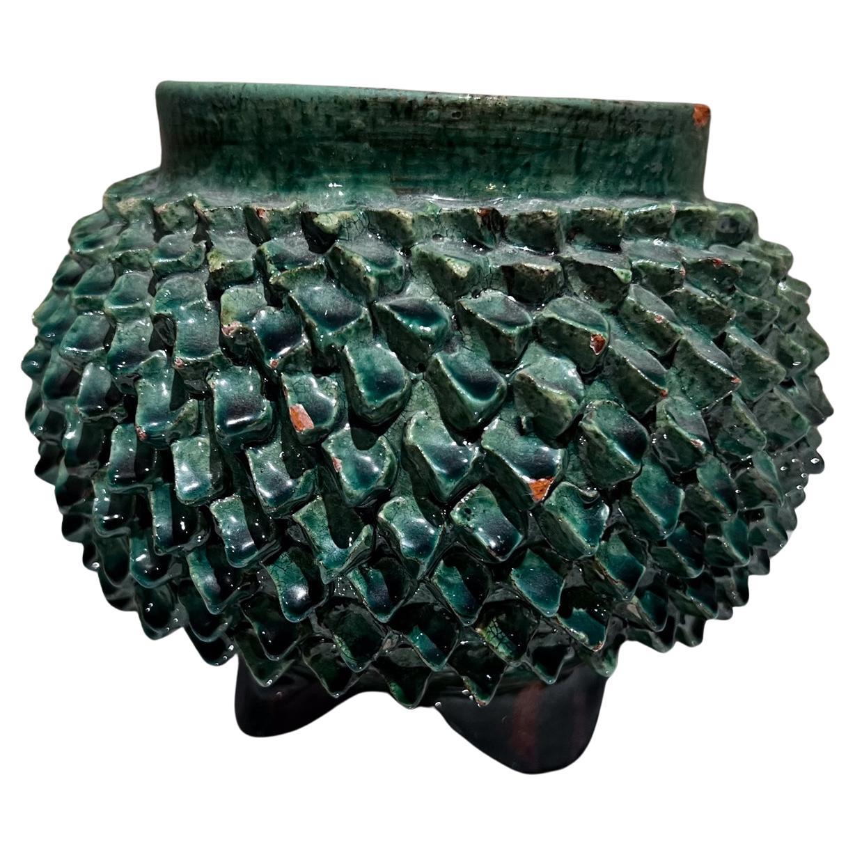 1970s Green Art Pottery Bowl Piña Ceramics Michoacán Mexico For Sale