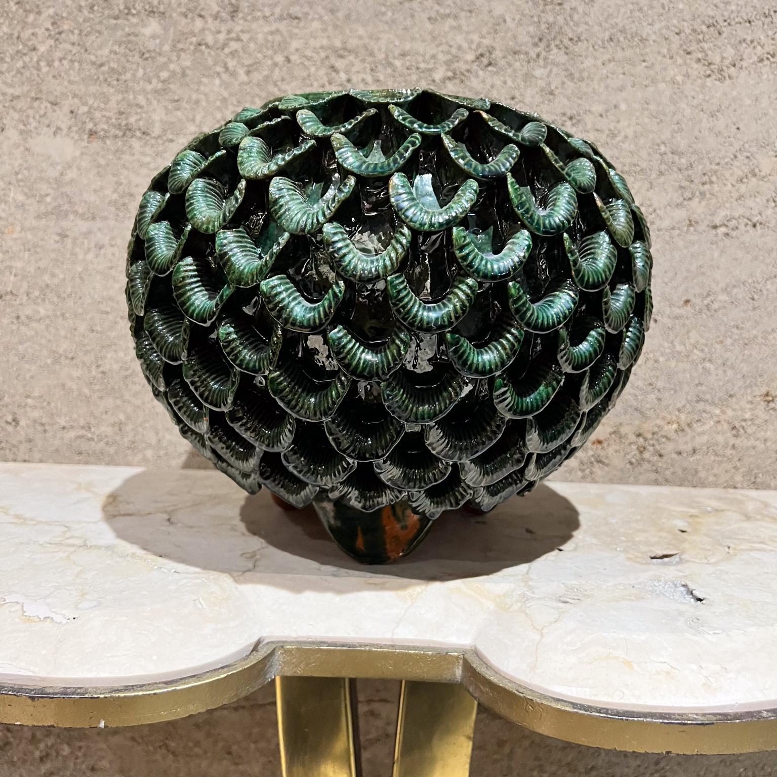 Mid-Century Modern 1970s Green Art Pottery Vase Piña Ceramics Michoacán Mexico
