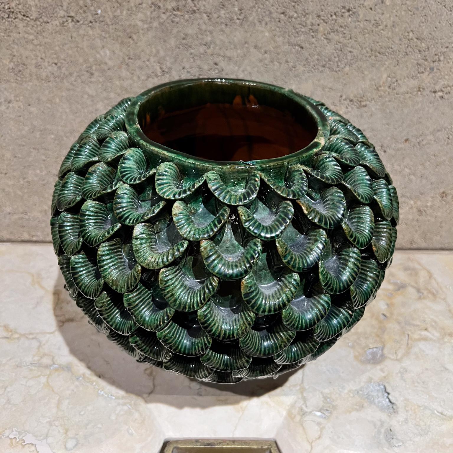 Mexican 1970s Green Art Pottery Vase Piña Ceramics Michoacán Mexico For Sale
