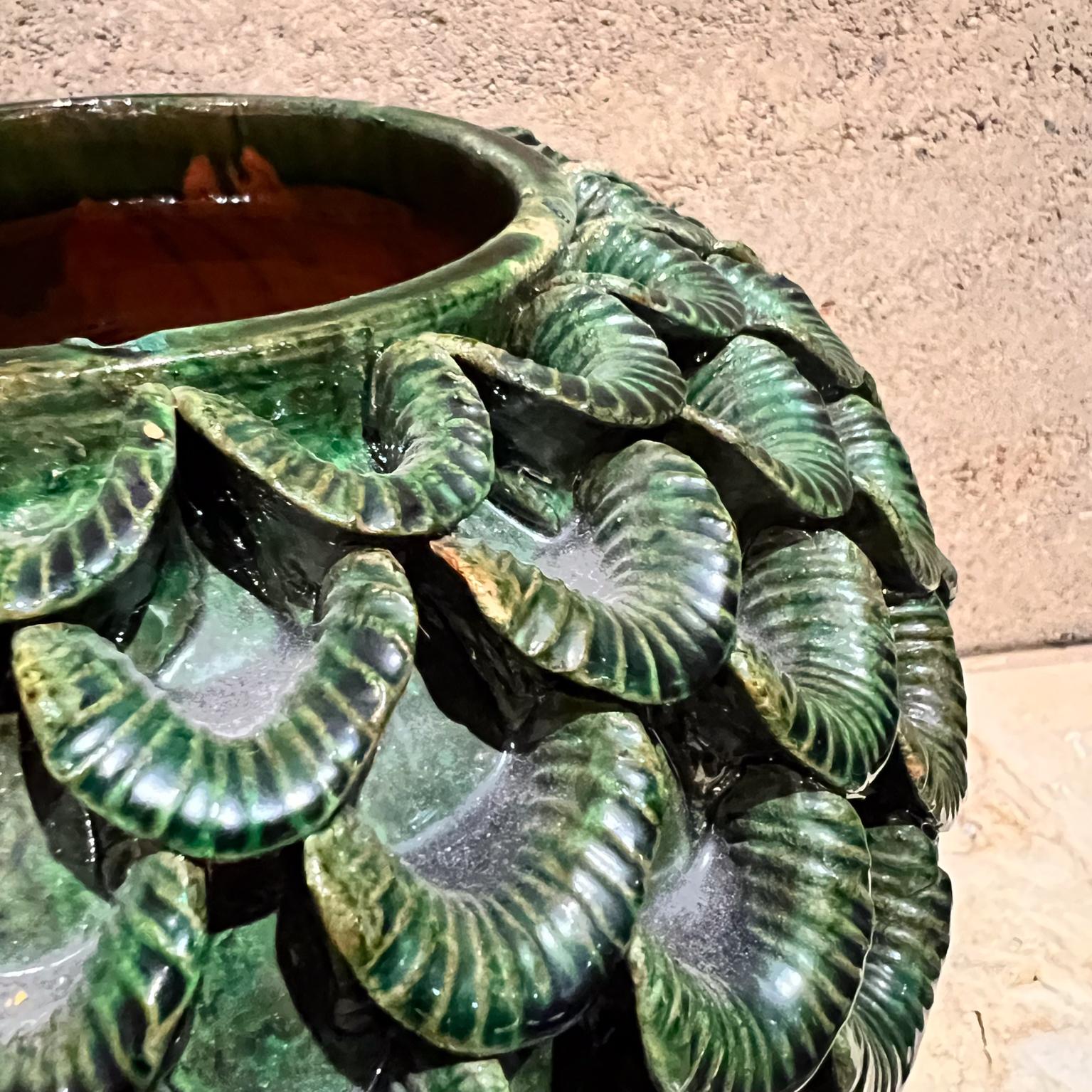 Late 20th Century 1970s Green Art Pottery Vase Piña Ceramics Michoacán Mexico For Sale