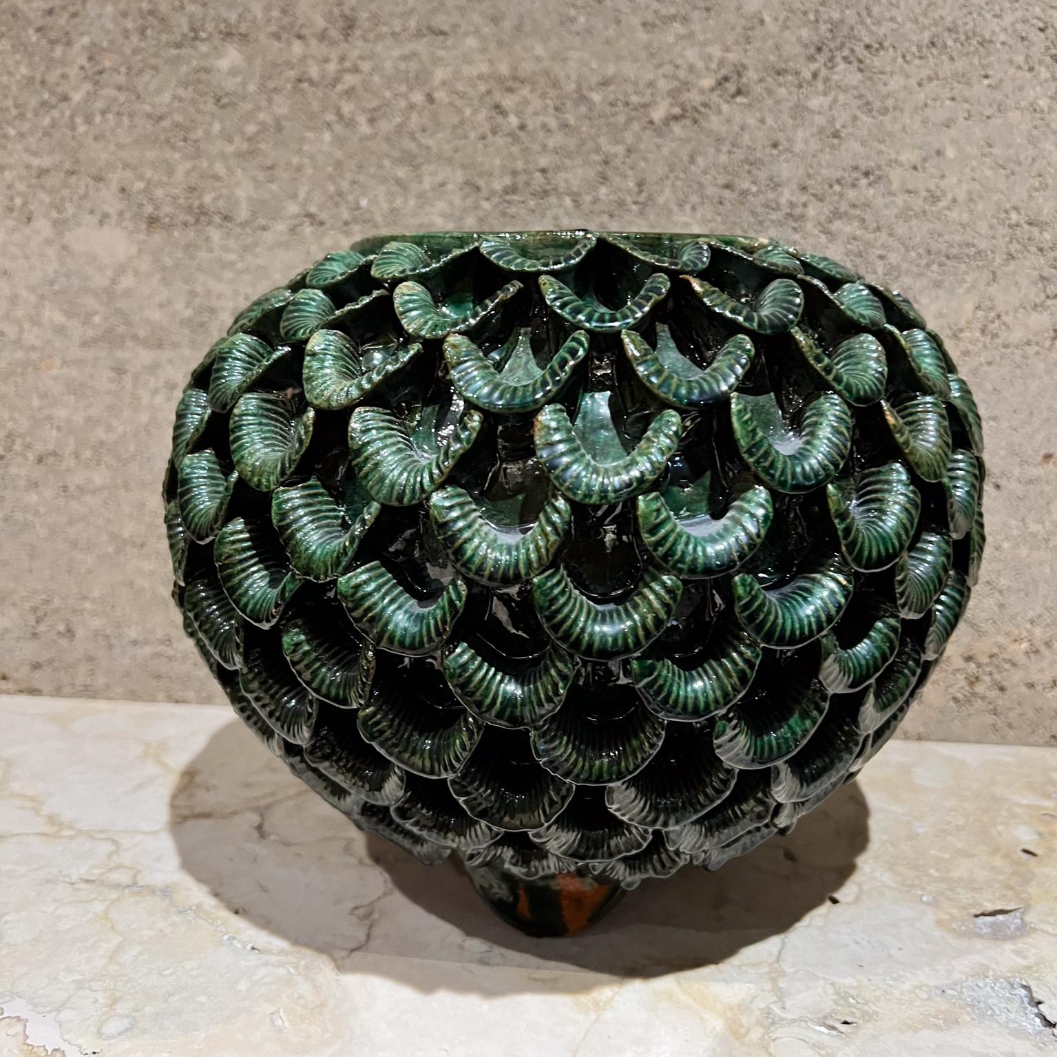 1970s Green Art Pottery Vase Piña Ceramics Michoacán Mexico 3