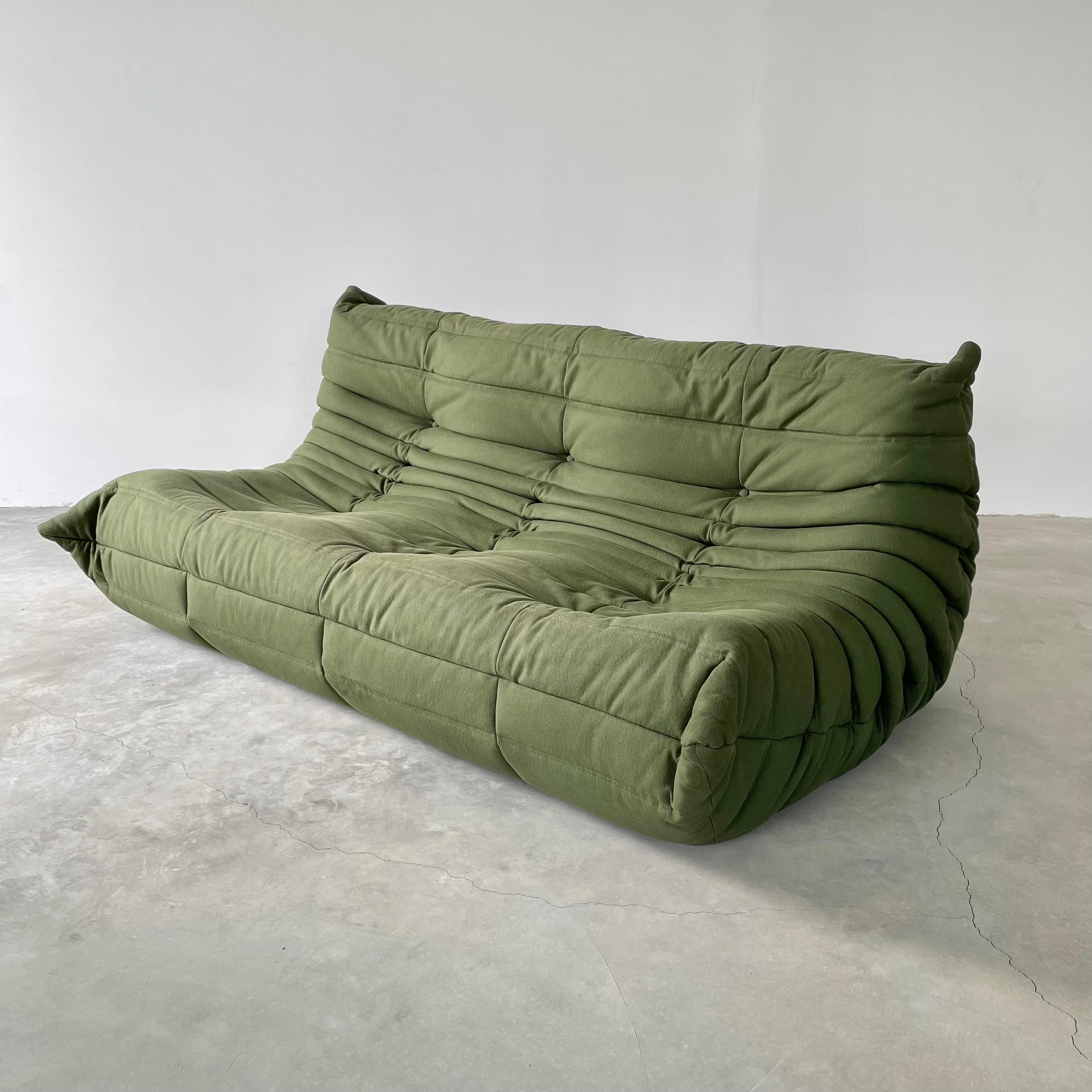 1970s Green Canvas 3 Seater Togo by Ligne Roset 8