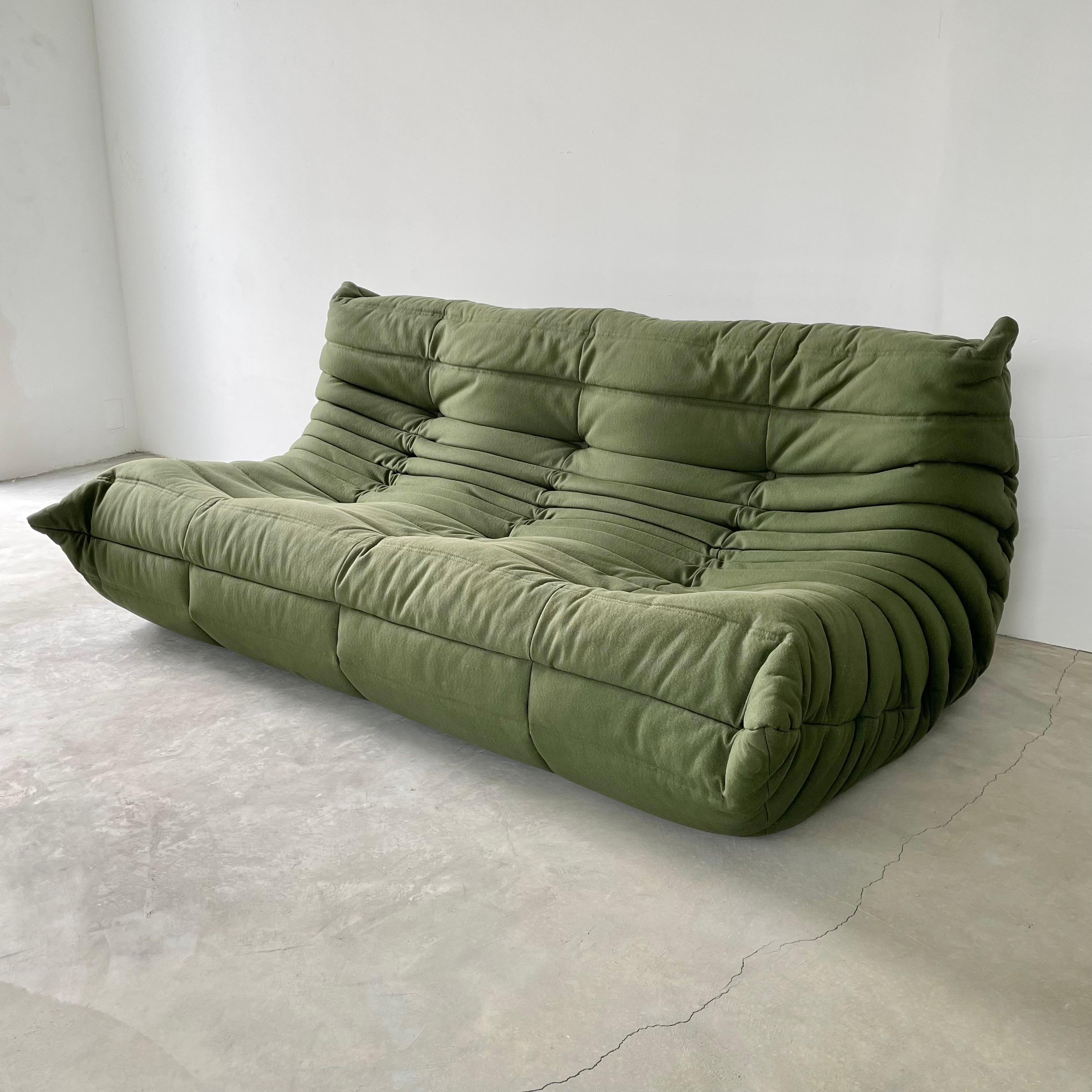 Fabric 1970s Green Canvas 3 Seater Togo by Ligne Roset