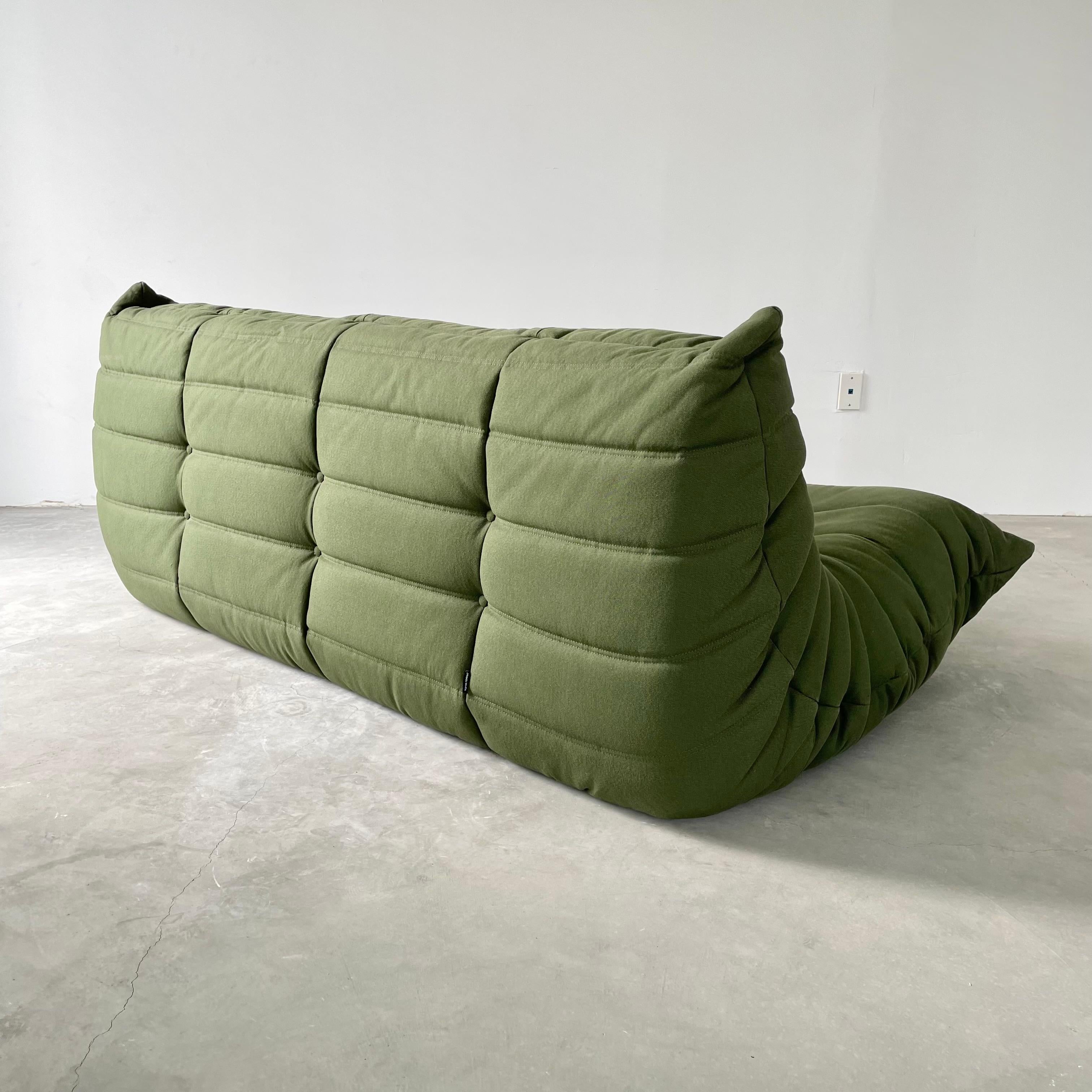 1970s Green Canvas 3 Seater Togo by Ligne Roset 1