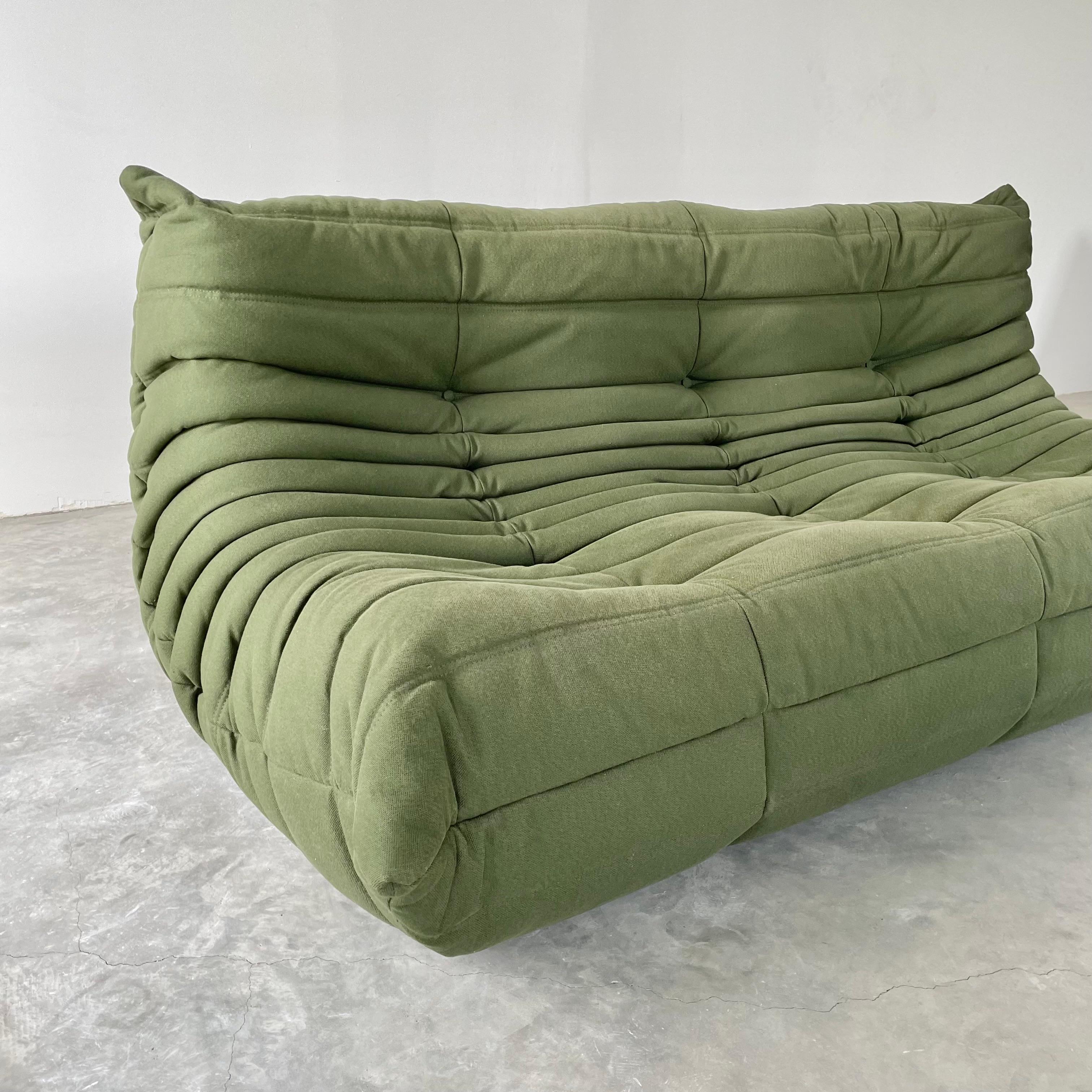 1970s Green Canvas 3 Seater Togo by Ligne Roset 2