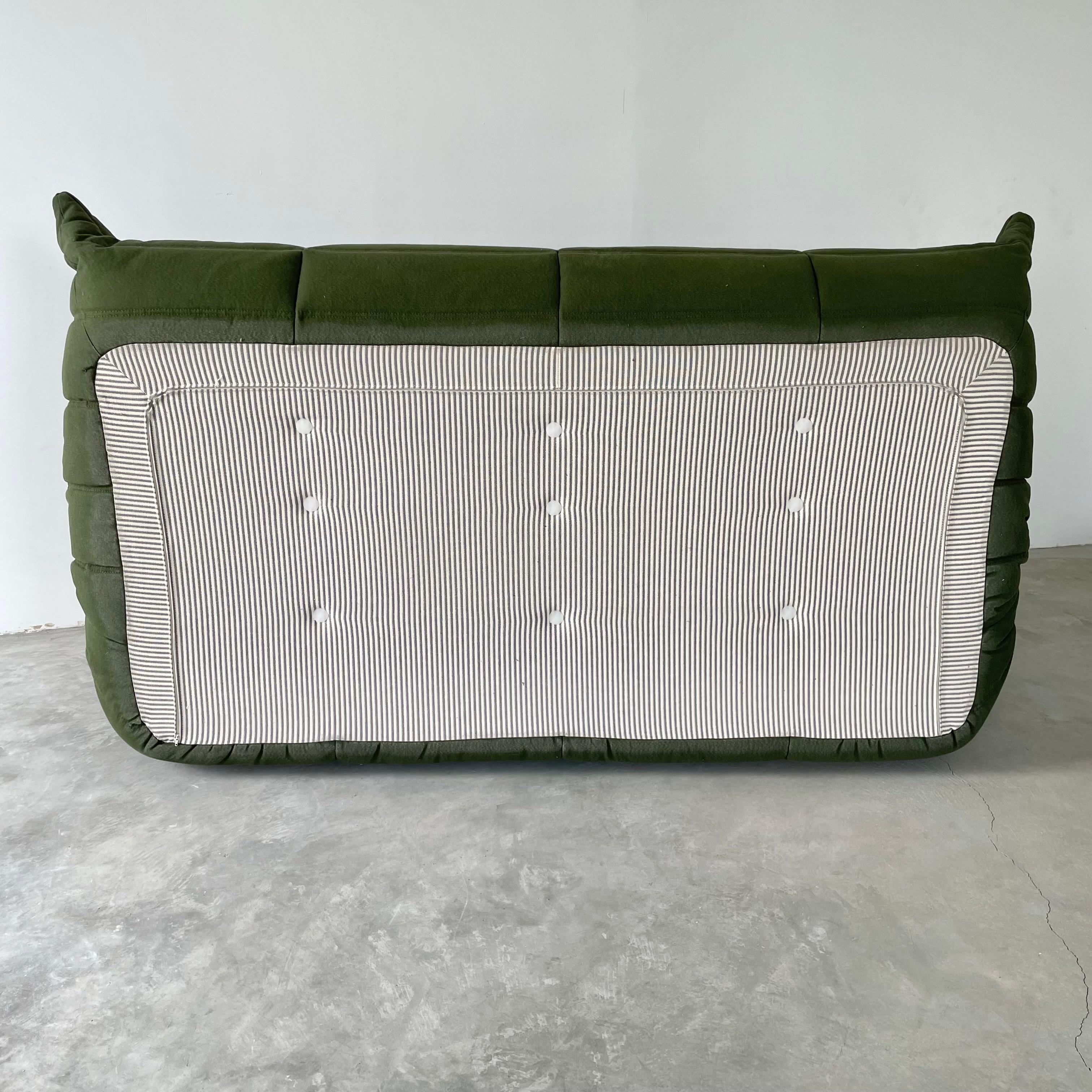 1970s Green Canvas 3 Seater Togo by Ligne Roset 3