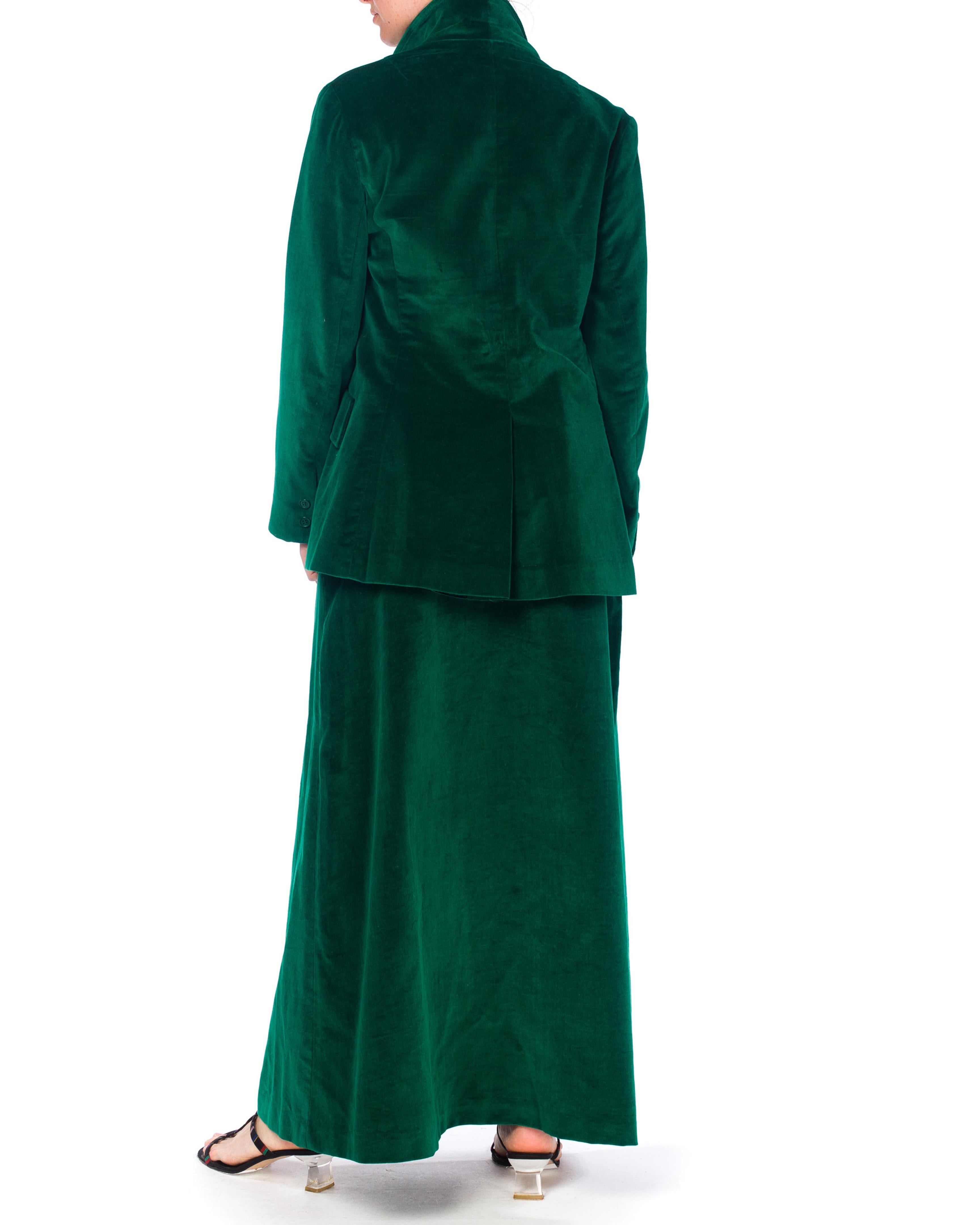 Women's 1970S Green Cotton Velvet Maxi Skirt Suit XL For Sale