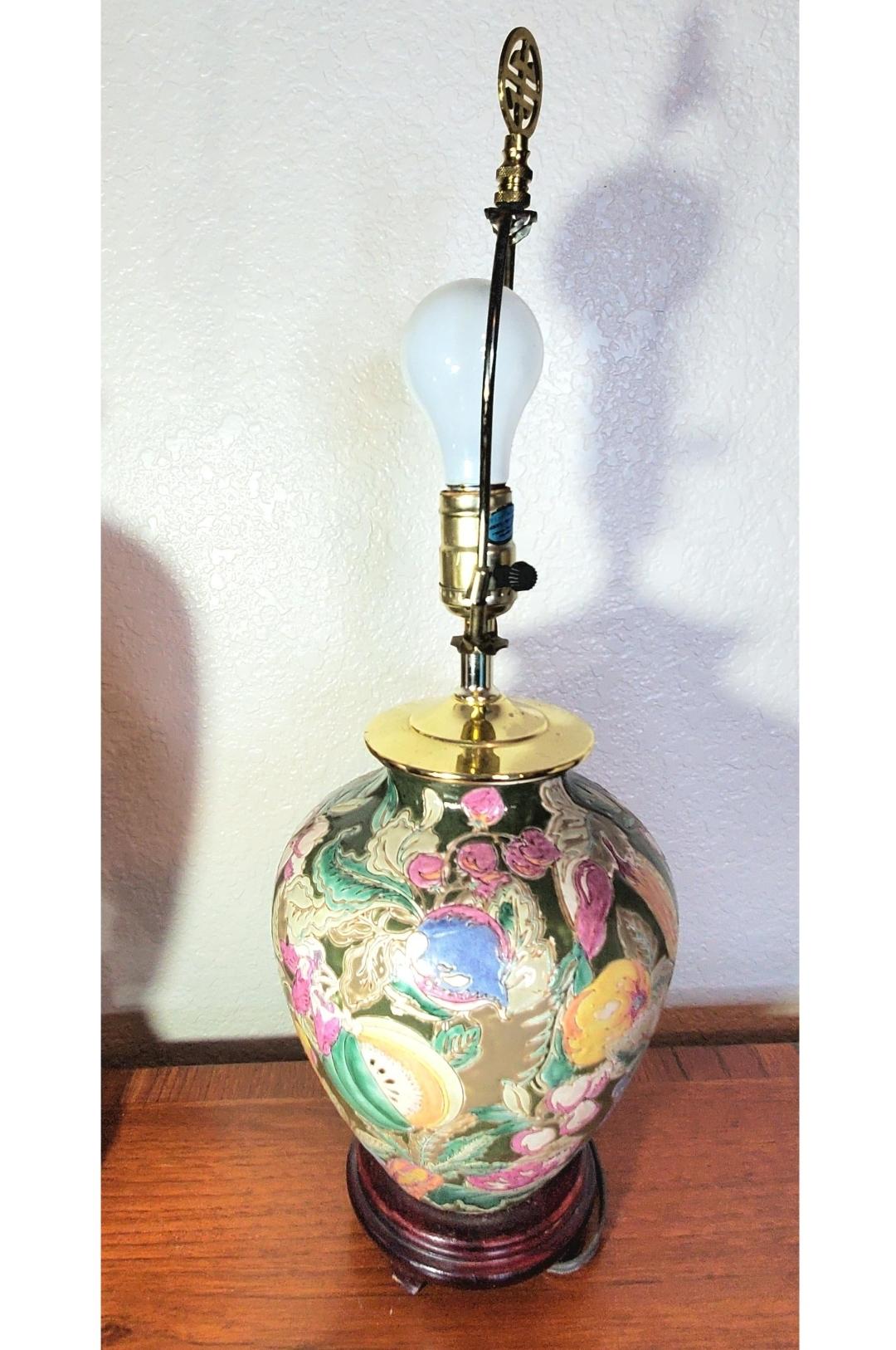 1970s Green Floral Chinese Ginger Jar Lamp 7