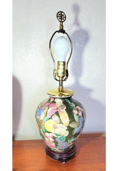 1970s Green Floral Chinese Ginger Jar Lamp
