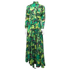 1970's Green Floral Vibrant Printed Dress