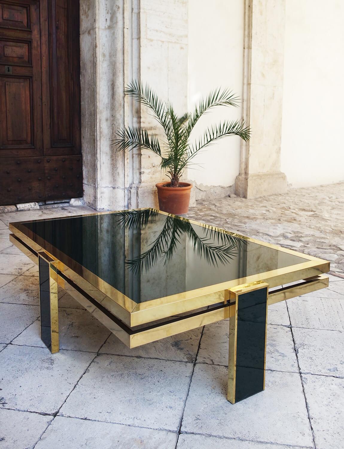 1970s Green Glass Italian Coffee Table by Giacomo Sinopoli for Liwans, signed 1