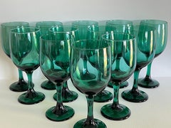 1970s Green Glass Wine Stems, Set of 12