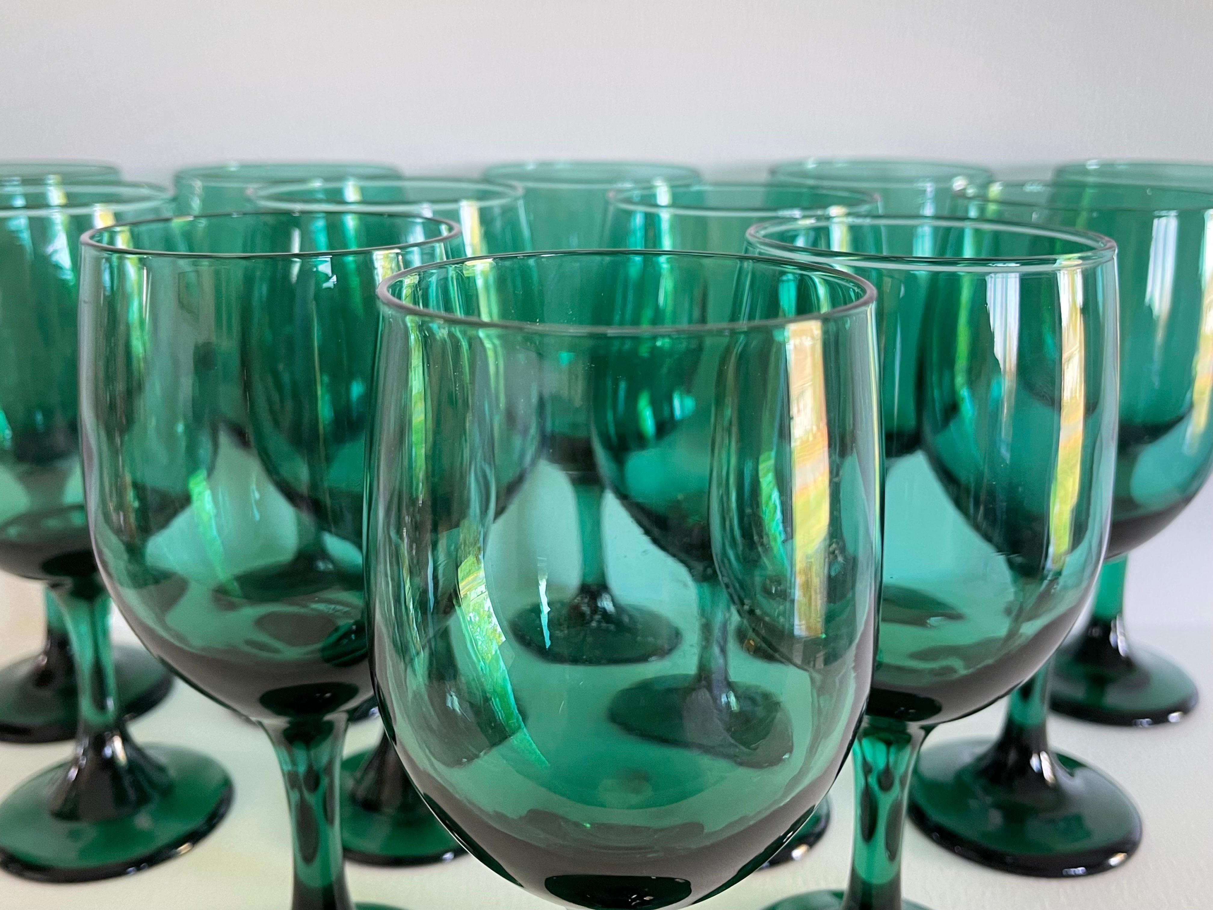 Mid-Century Modern 1970s Green Glass Wine Stems, Set of 12