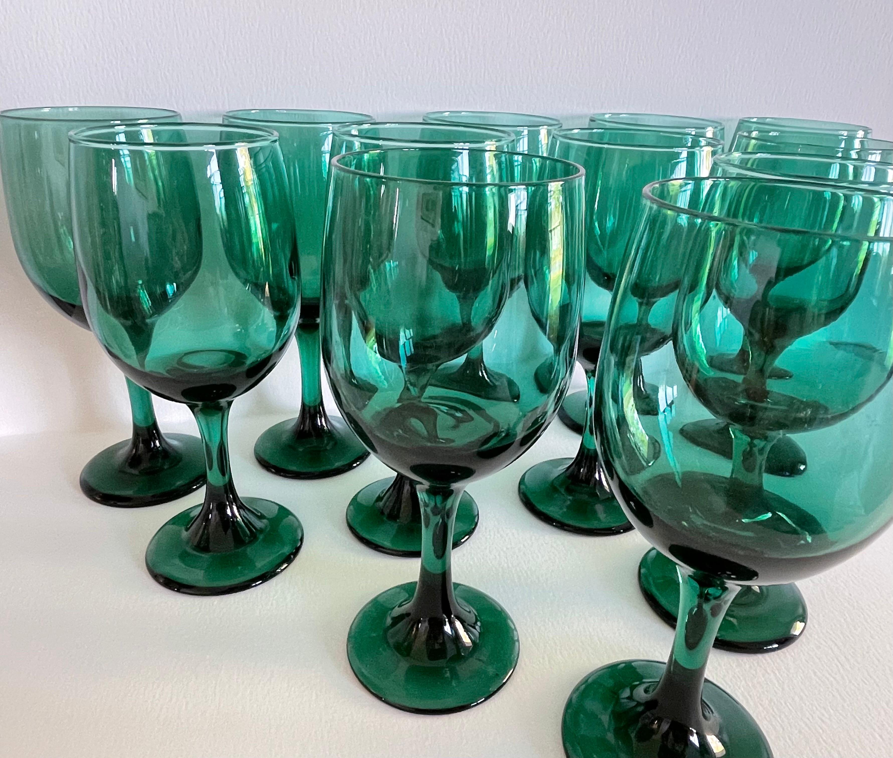 1970s Green Glass Wine Stems, Set of 12 In Good Condition In Amherst, NH