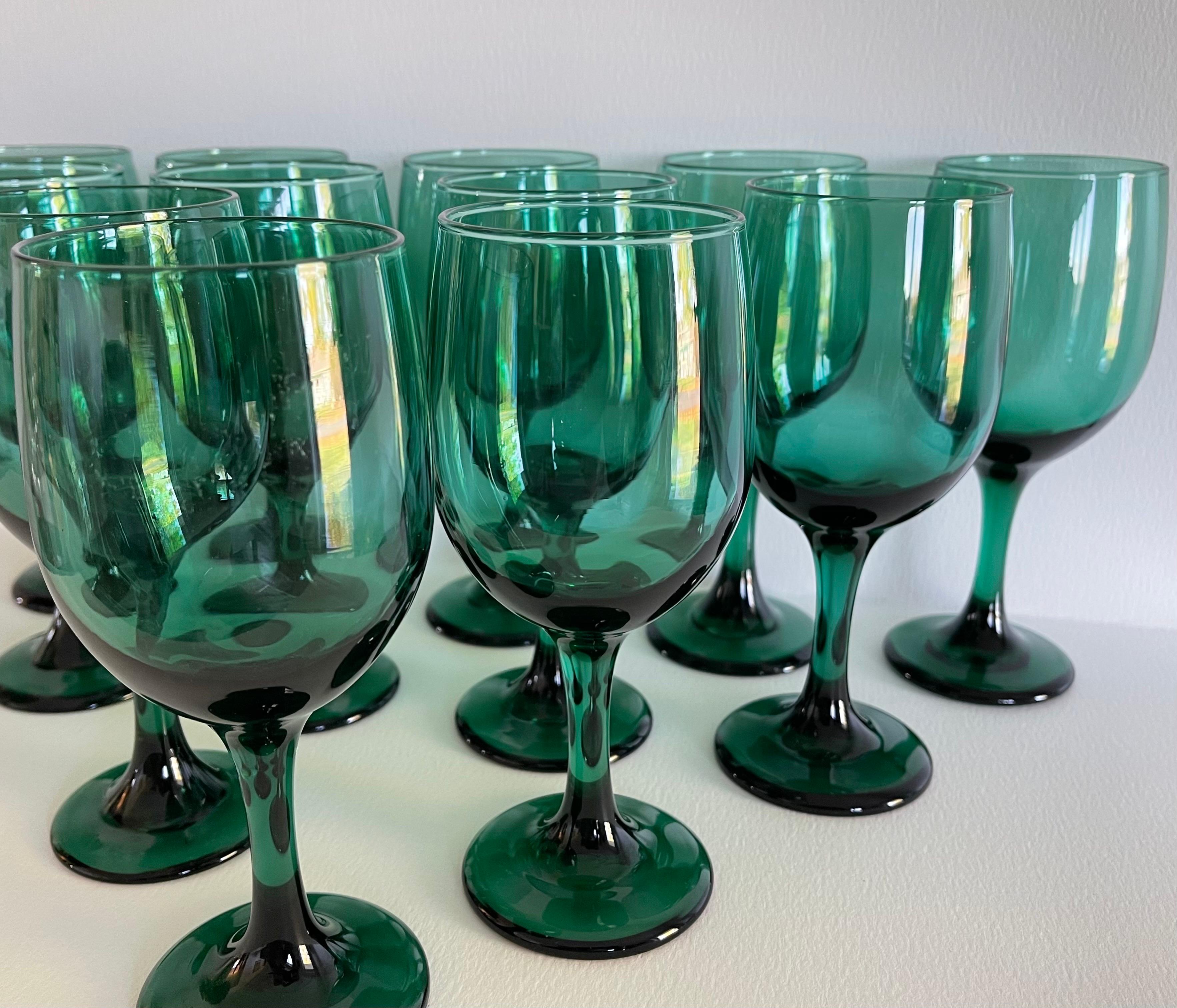 20th Century 1970s Green Glass Wine Stems, Set of 12