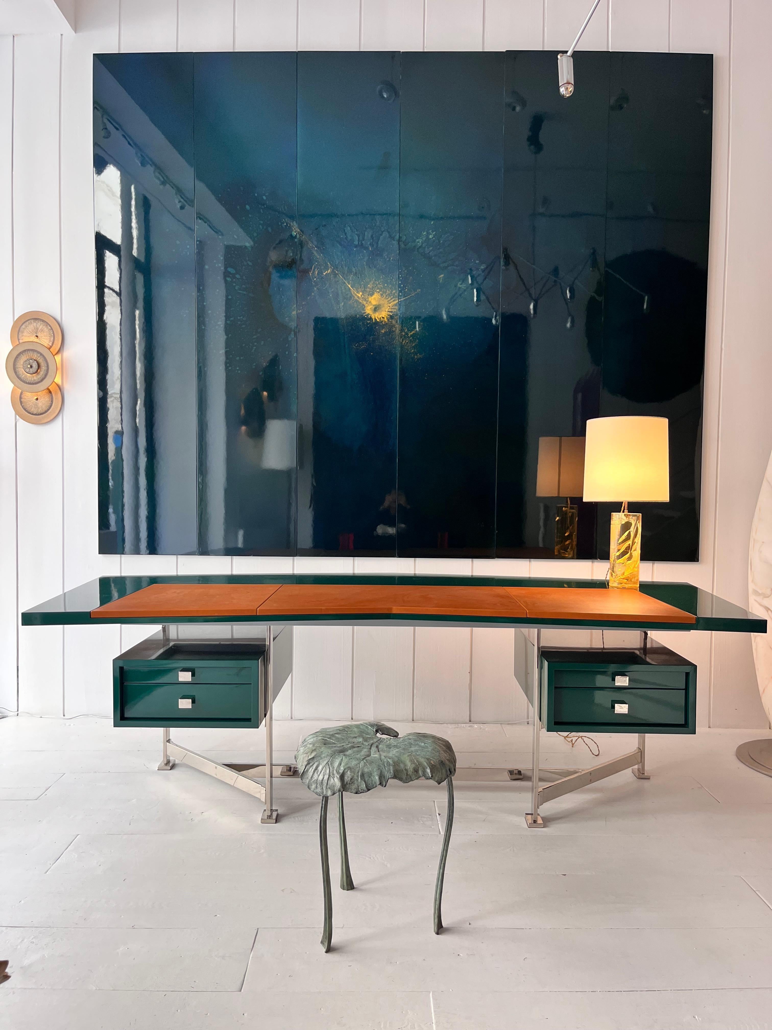 1970s Green Lacquered Panel In Good Condition For Sale In Saint-Ouen, FR