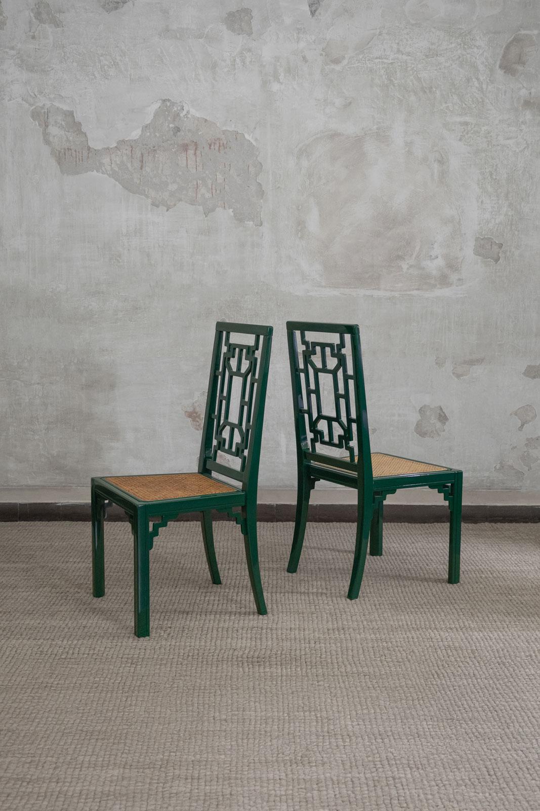 1970s Green Lacquered Wood Dining Set For Sale 2