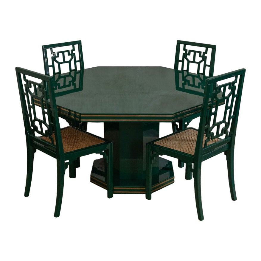 1970s Green Lacquered Wood Dining Set For Sale