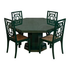 1970s Green Lacquered Wood Dining Set