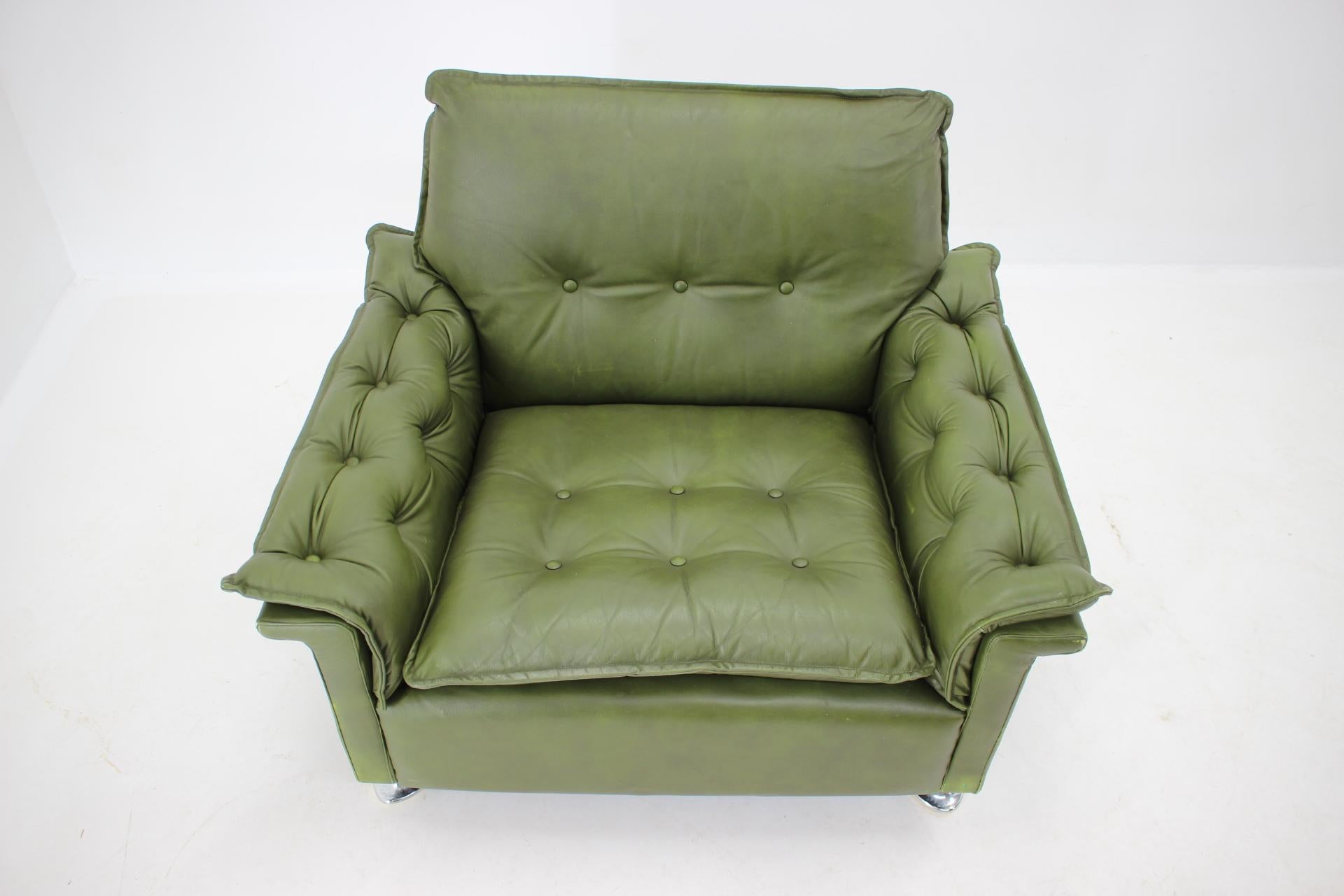 1970s Green Leather Armchair, Germany 2