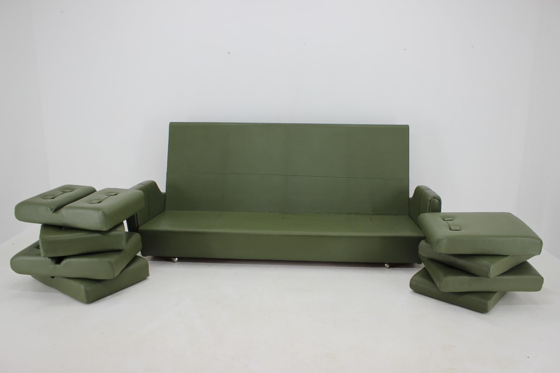 1970s Green Leatherette 3-Seater Sofa, Czechoslovakia 9