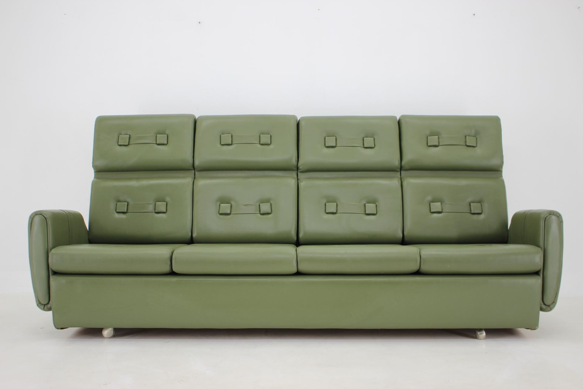 Mid-Century Modern 1970s Green Leatherette 3-Seater Sofa, Czechoslovakia