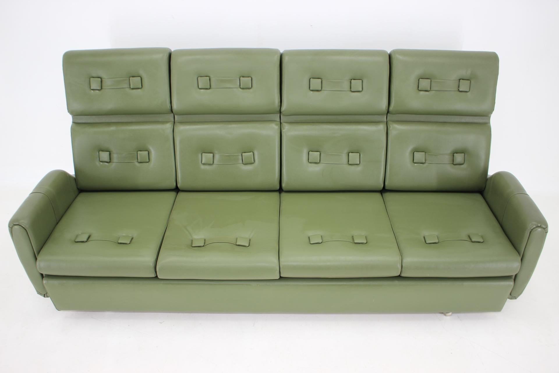 Late 20th Century 1970s Green Leatherette 3-Seater Sofa, Czechoslovakia