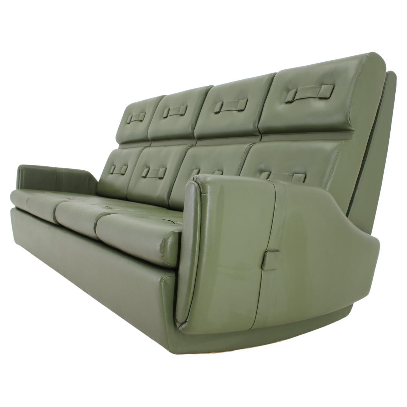 1970s Green Leatherette 3-Seater Sofa, Czechoslovakia