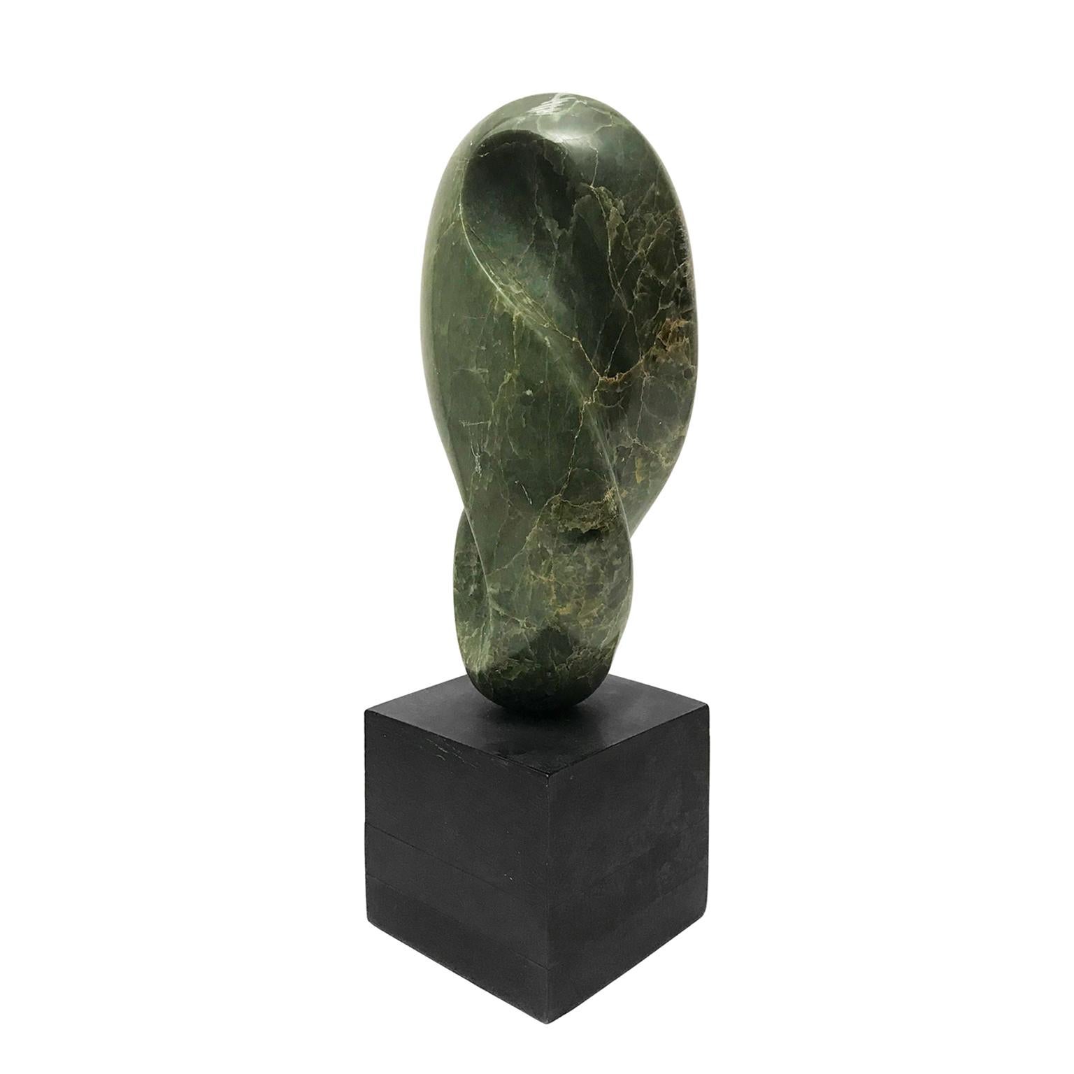 American 1970s Green Marble Abstract Sculpture on Square Wood Base