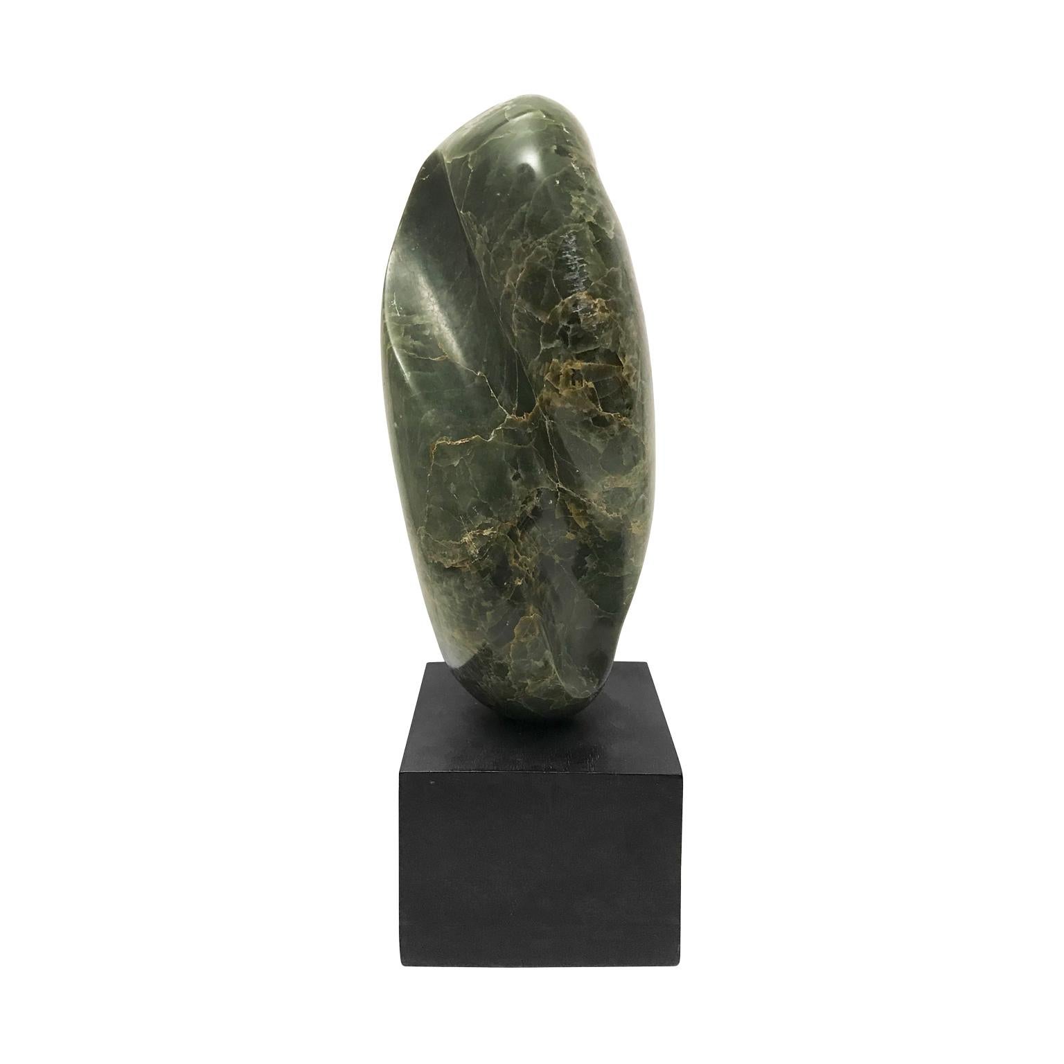 1970s Green Marble Abstract Sculpture on Square Wood Base In Good Condition In New York, NY