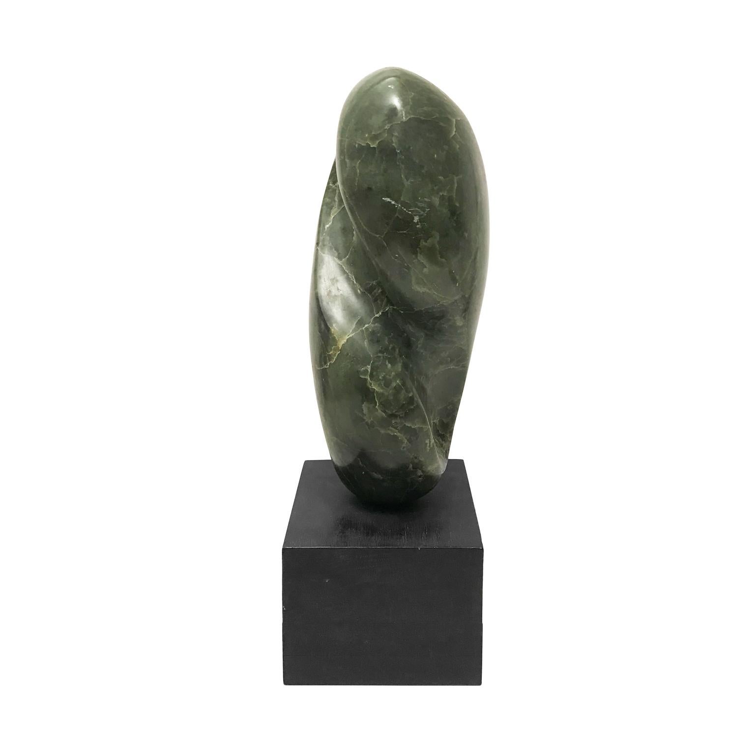 Late 20th Century 1970s Green Marble Abstract Sculpture on Square Wood Base