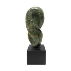 1970s Green Marble Abstract Sculpture on Square Wood Base