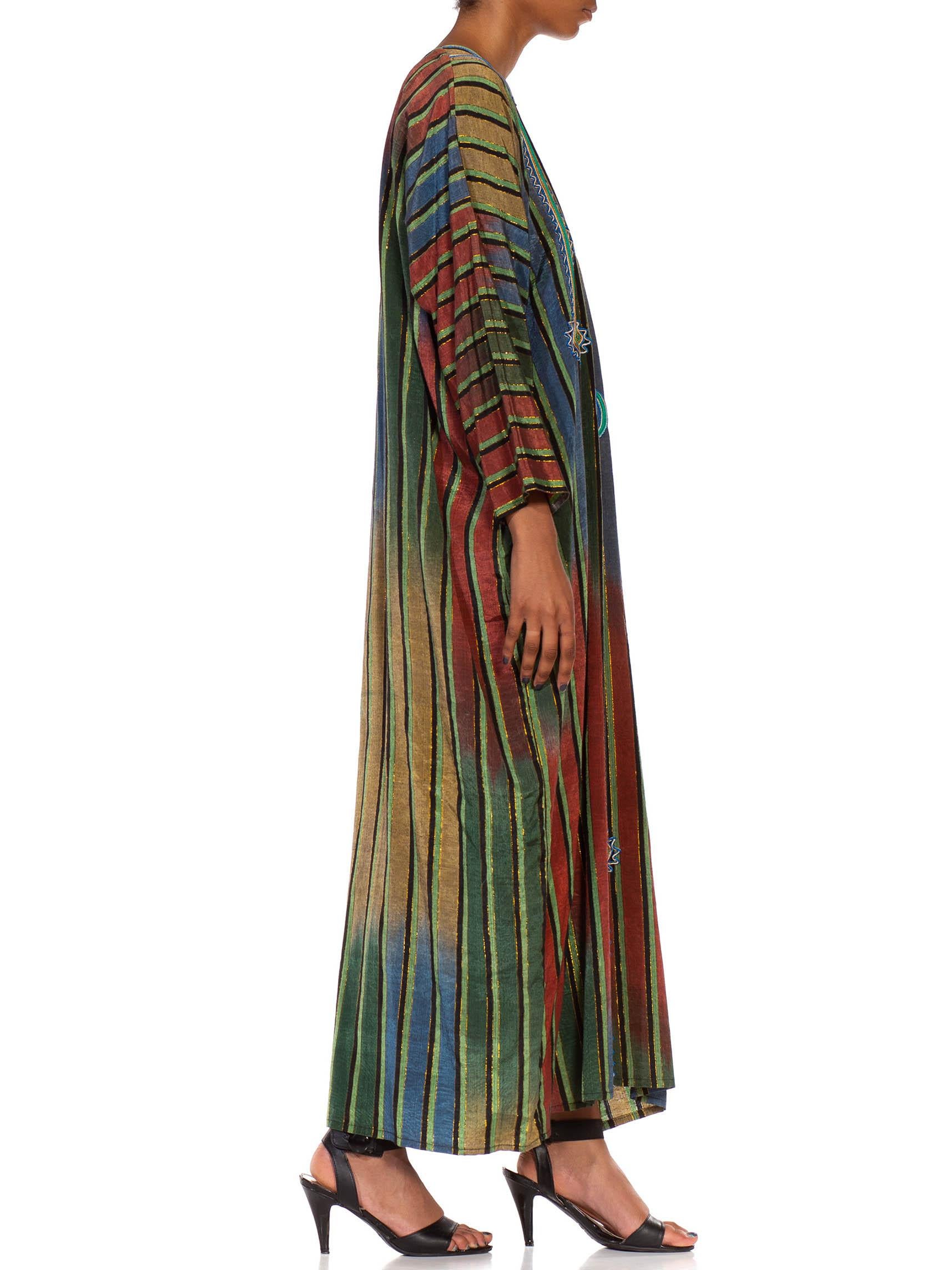 1970S Green & Orange Cotton Lurex Tie Dye Ombre Embroidered Kaftan In Excellent Condition In New York, NY