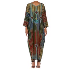 1970S Green & Orange Cotton Lurex Tie Dye Ombre Embroidered Kaftan