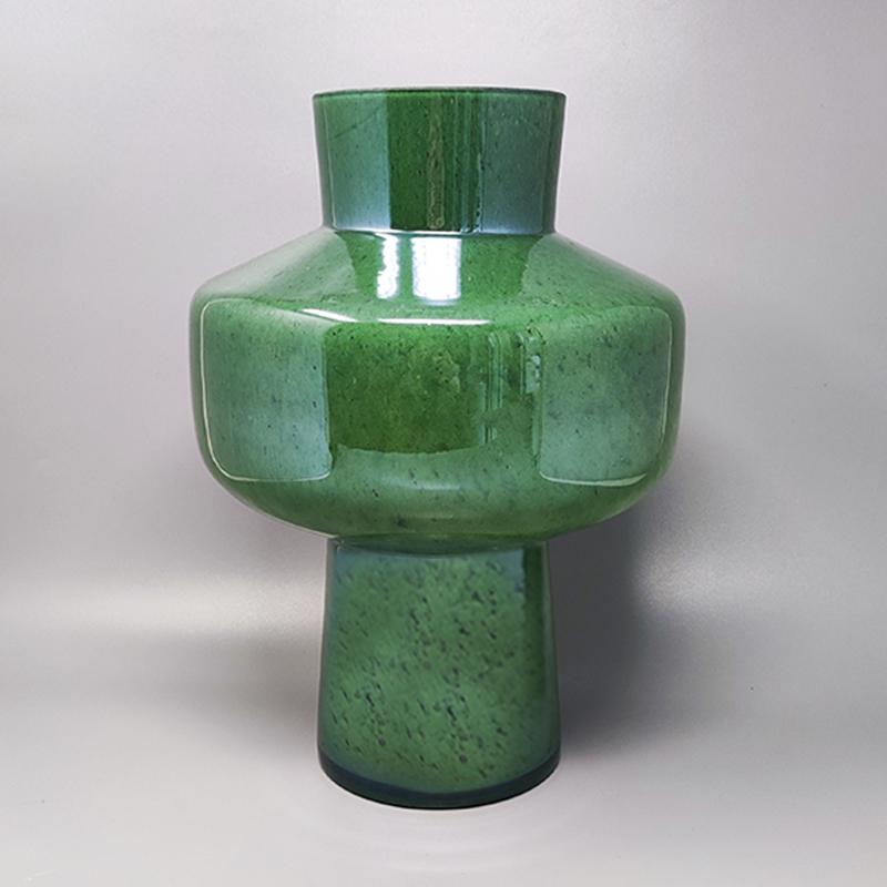 Italian 1970s Green Pair of Vases in Murano Glass by Dogi, Made in Italy