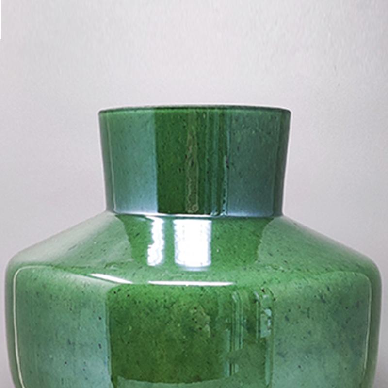 Late 20th Century 1970s Green Pair of Vases in Murano Glass by Dogi, Made in Italy