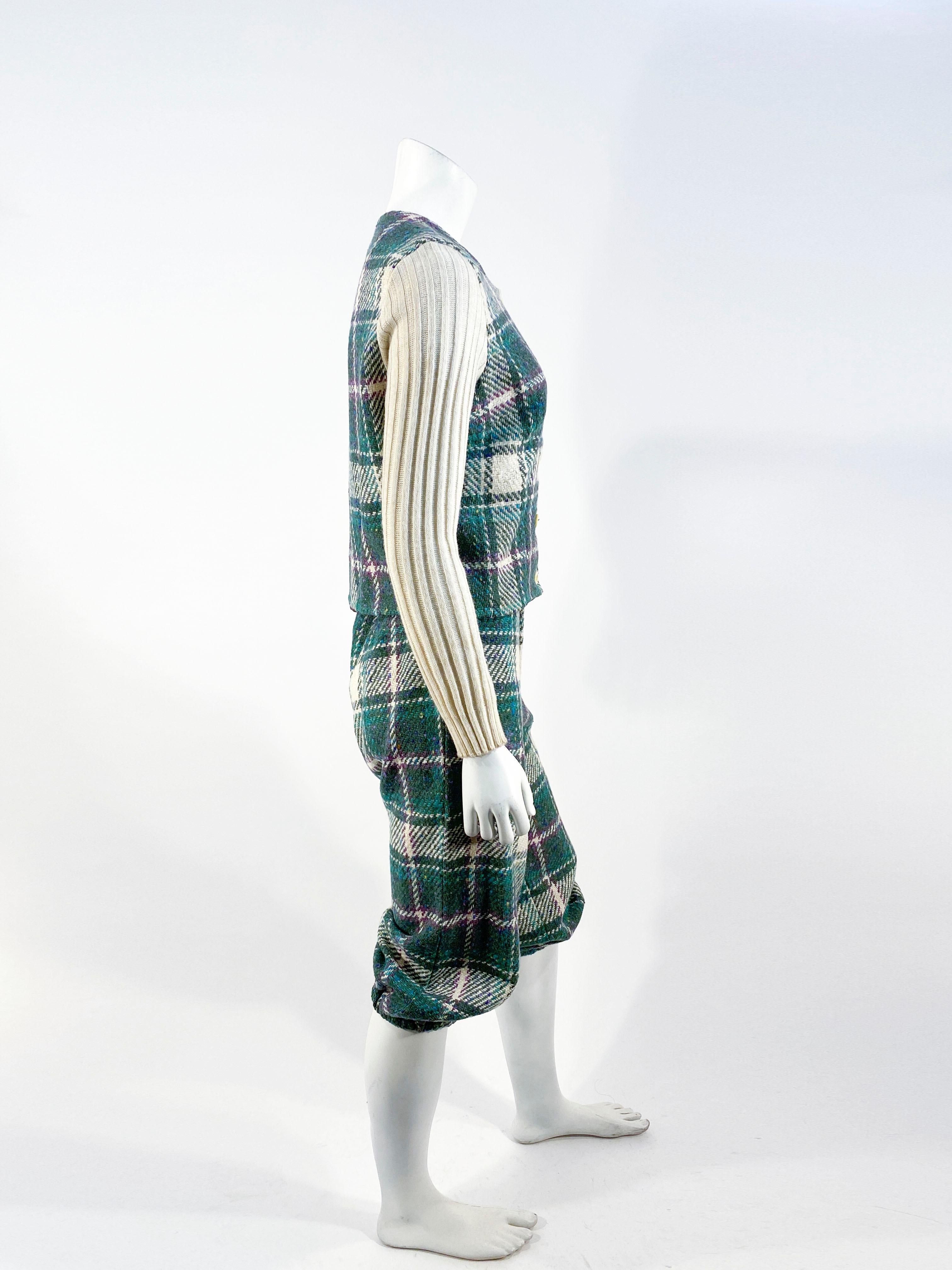 1970's Green Plaid Wool Sports Knicker Set In Good Condition For Sale In San Francisco, CA
