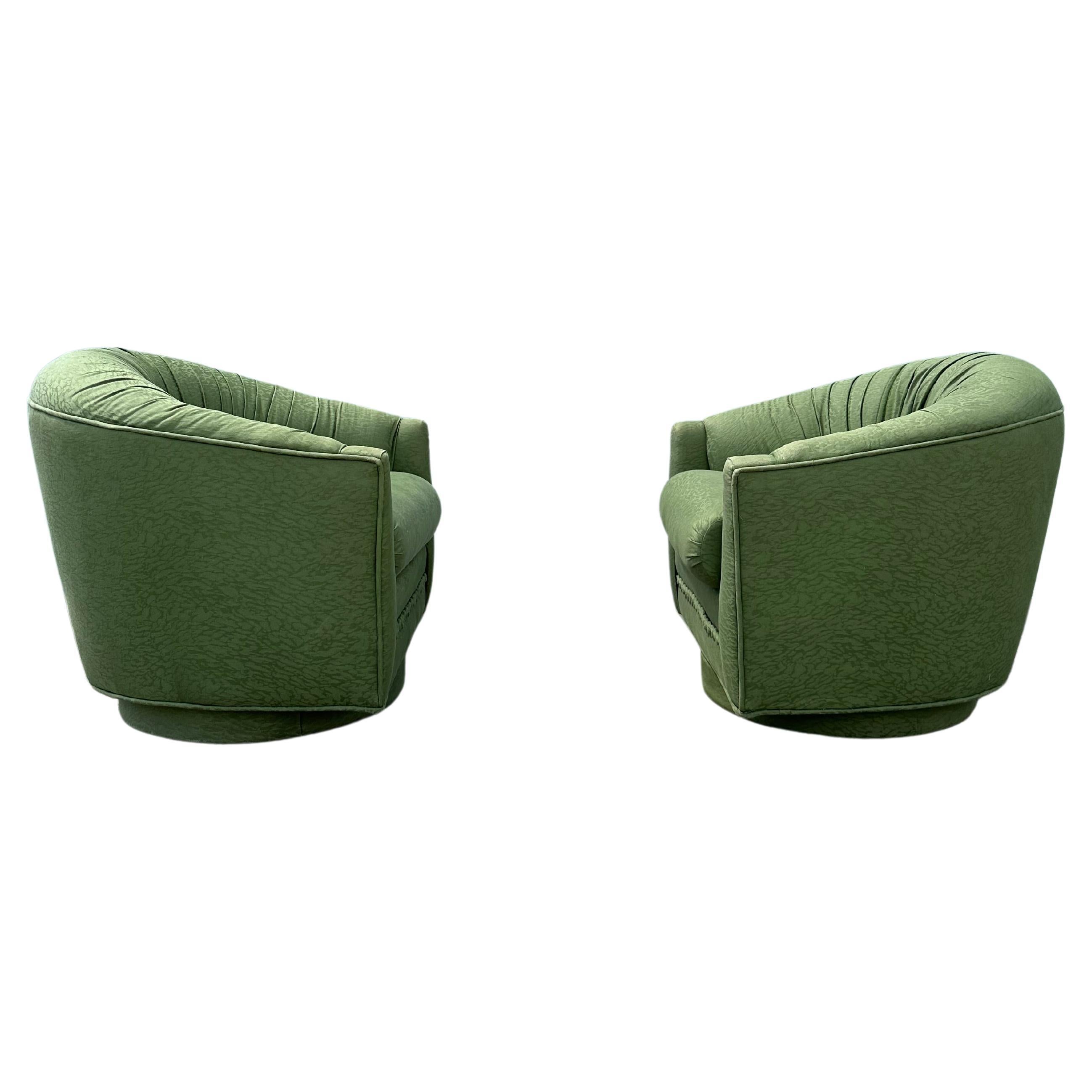 1970s Green Pleaded Milo Baughman Swivel Chairs, Set of 2