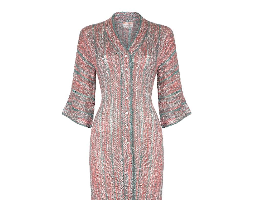 De las mujeres Vestido de punto verde rojo y blanco Mary Farin de los años 70