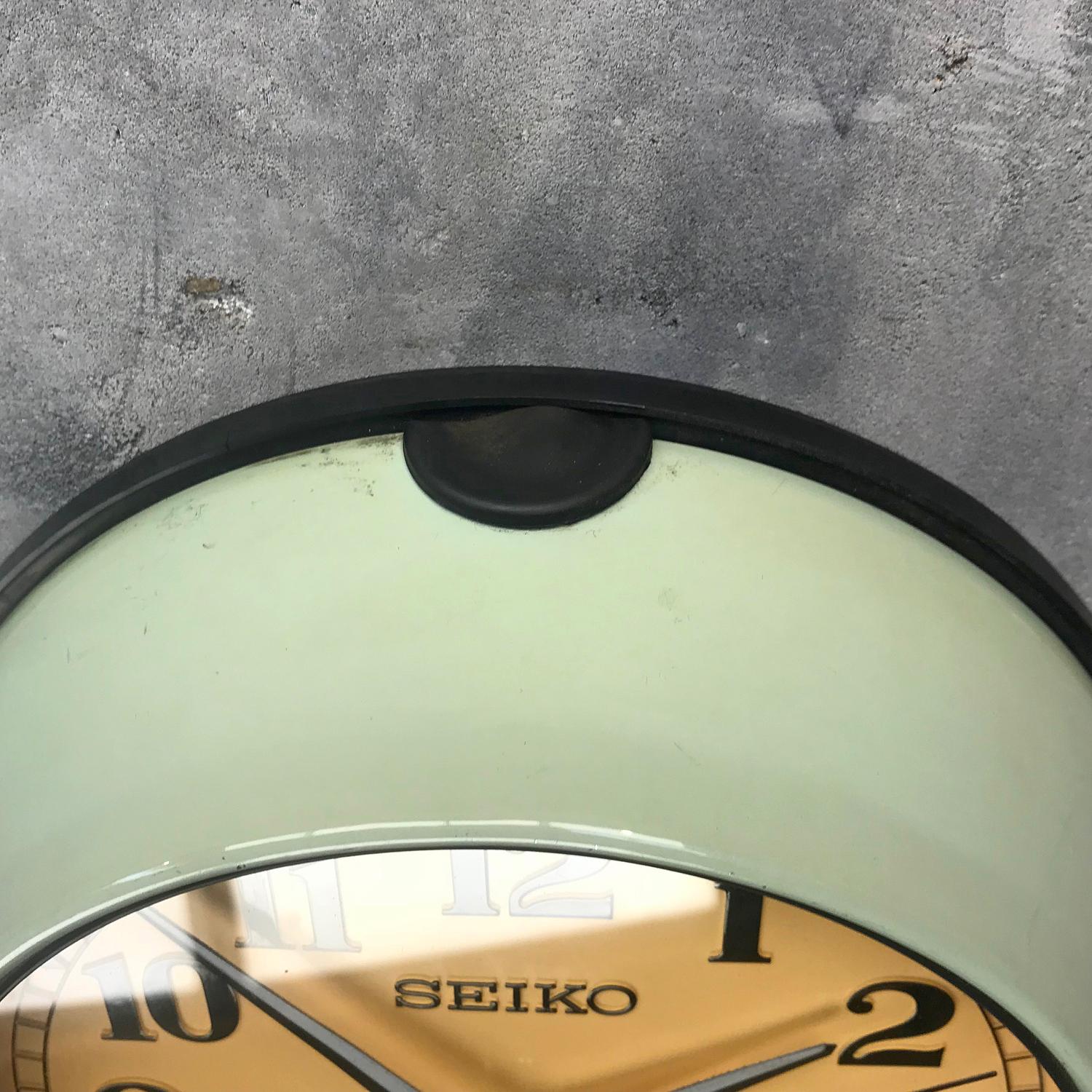 1970s Green Retro Seiko Vintage Industrial Antique Steel Quartz Wall Clock 1