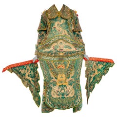 1970S Green Silk Chinese Opera Gold Embroidered Dragon Ensemble