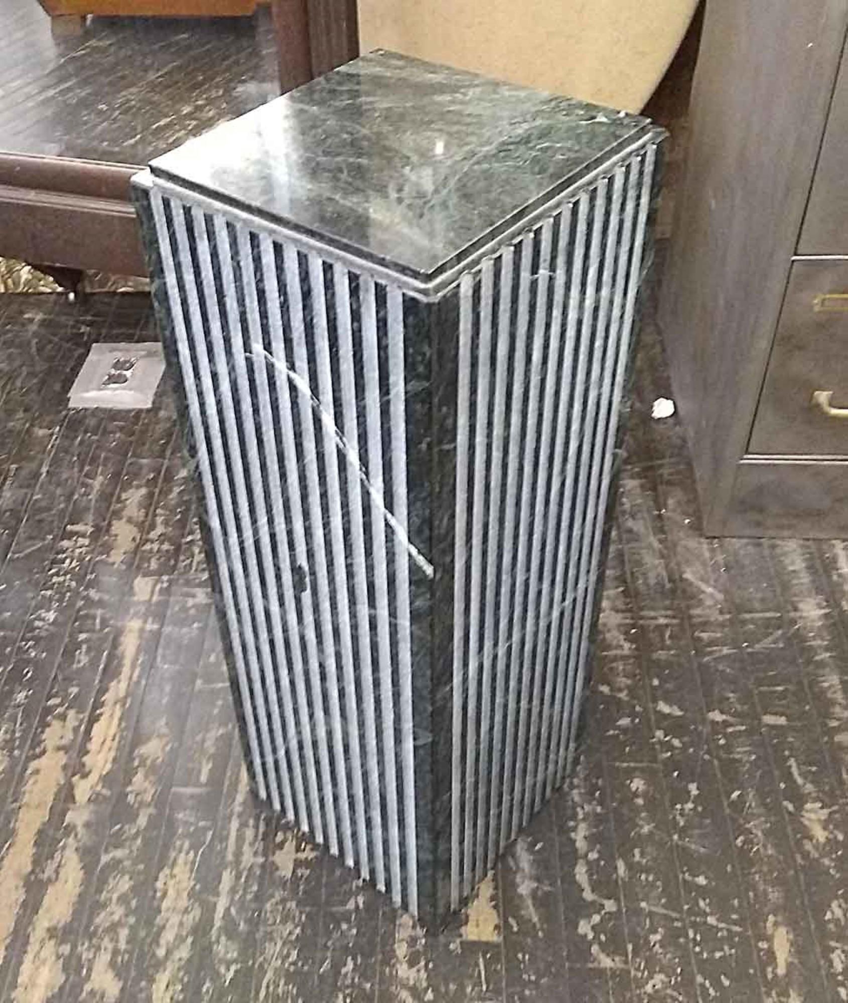 Italian 1970s Green Veined Marble Pedestal with Fluted Sides from Italy