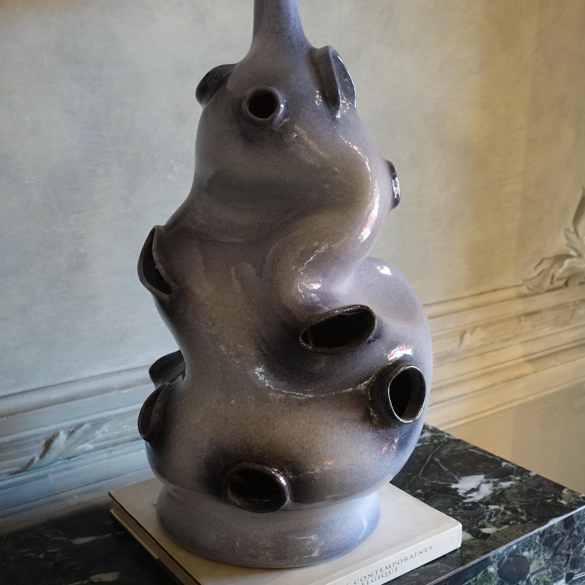 1970s Grey Ceramic Table Lamp, France For Sale 1