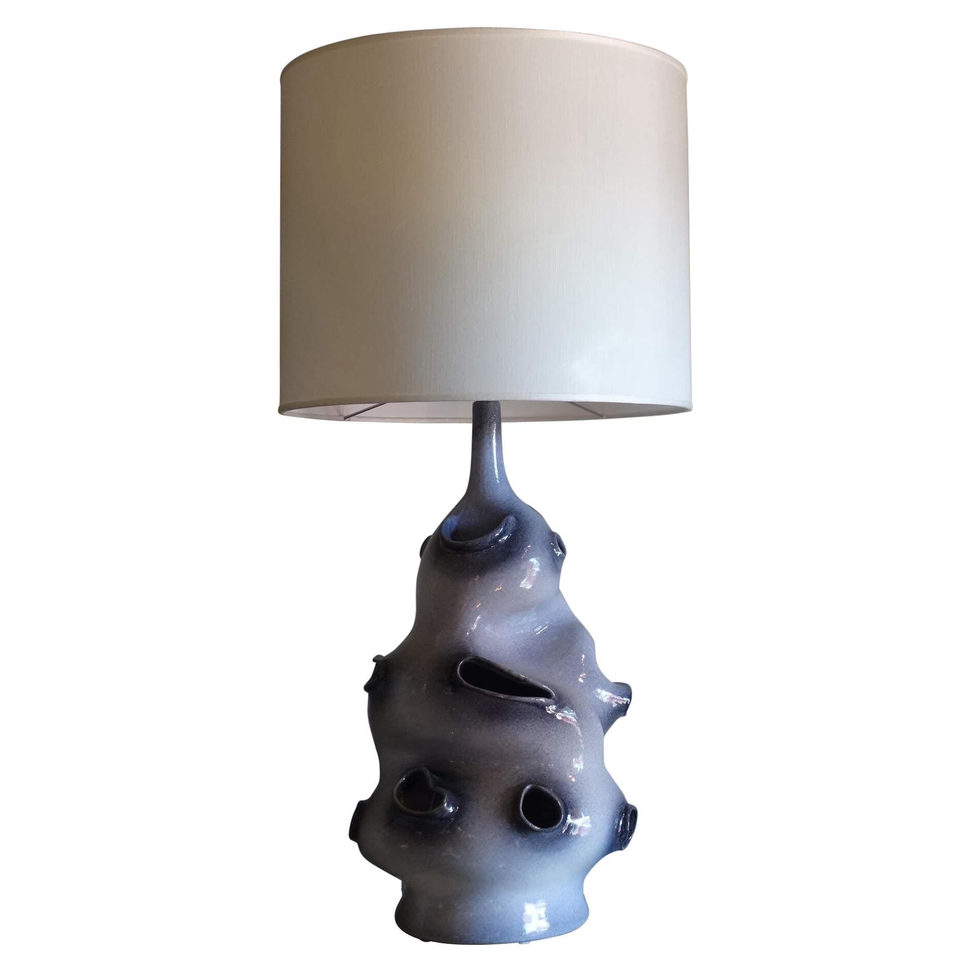 1970s Grey Ceramic Table Lamp, France For Sale
