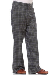 1970S Grey & Green Plaid Polyester Double Knit Men's Pants
