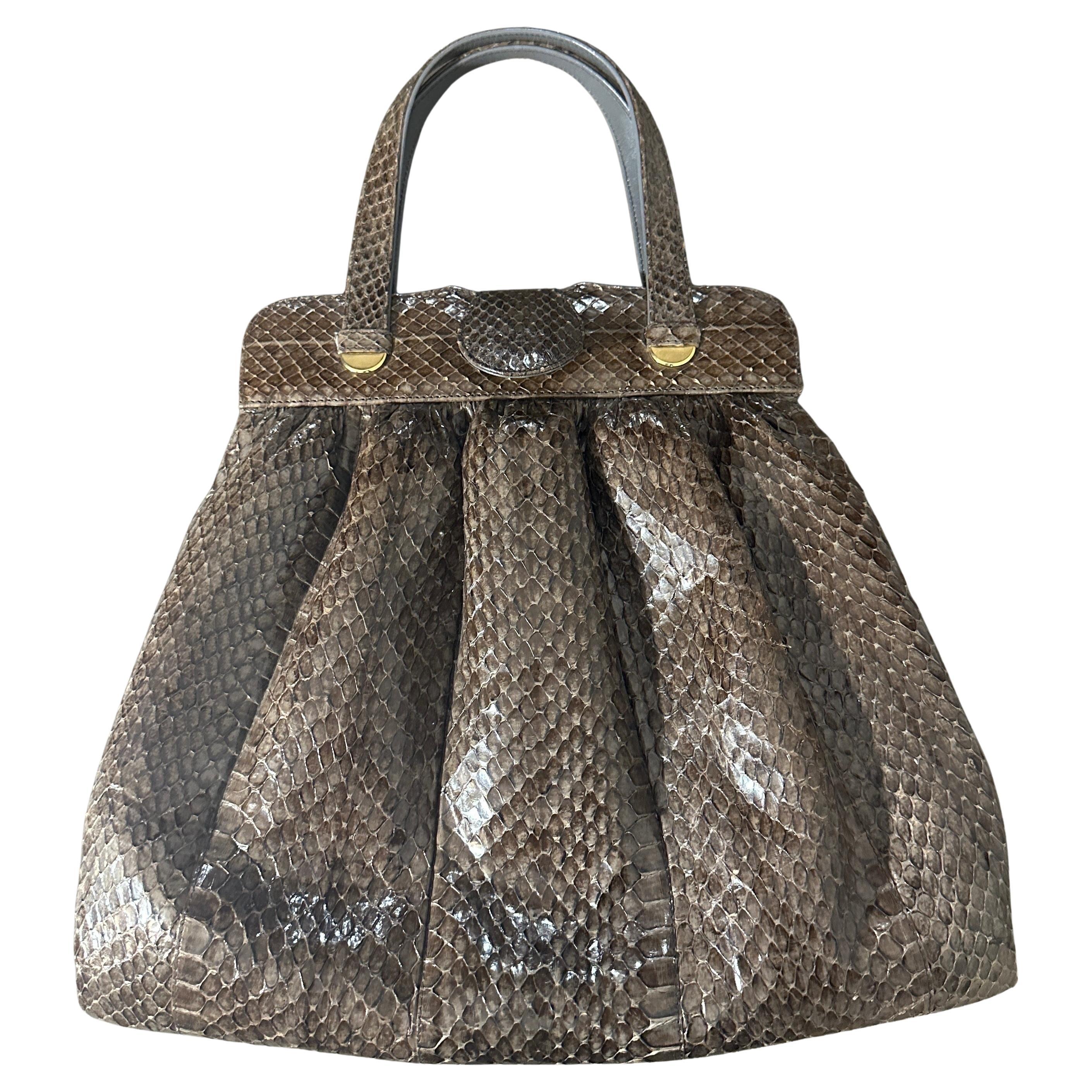 1970s Grey Leather Large Italian Handbag For Sale