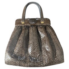 1970s Grey Leather Large Italian Handbag