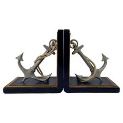 Vintage 1970s Gucci Anchor & Rope Nautical Leather Bookends 