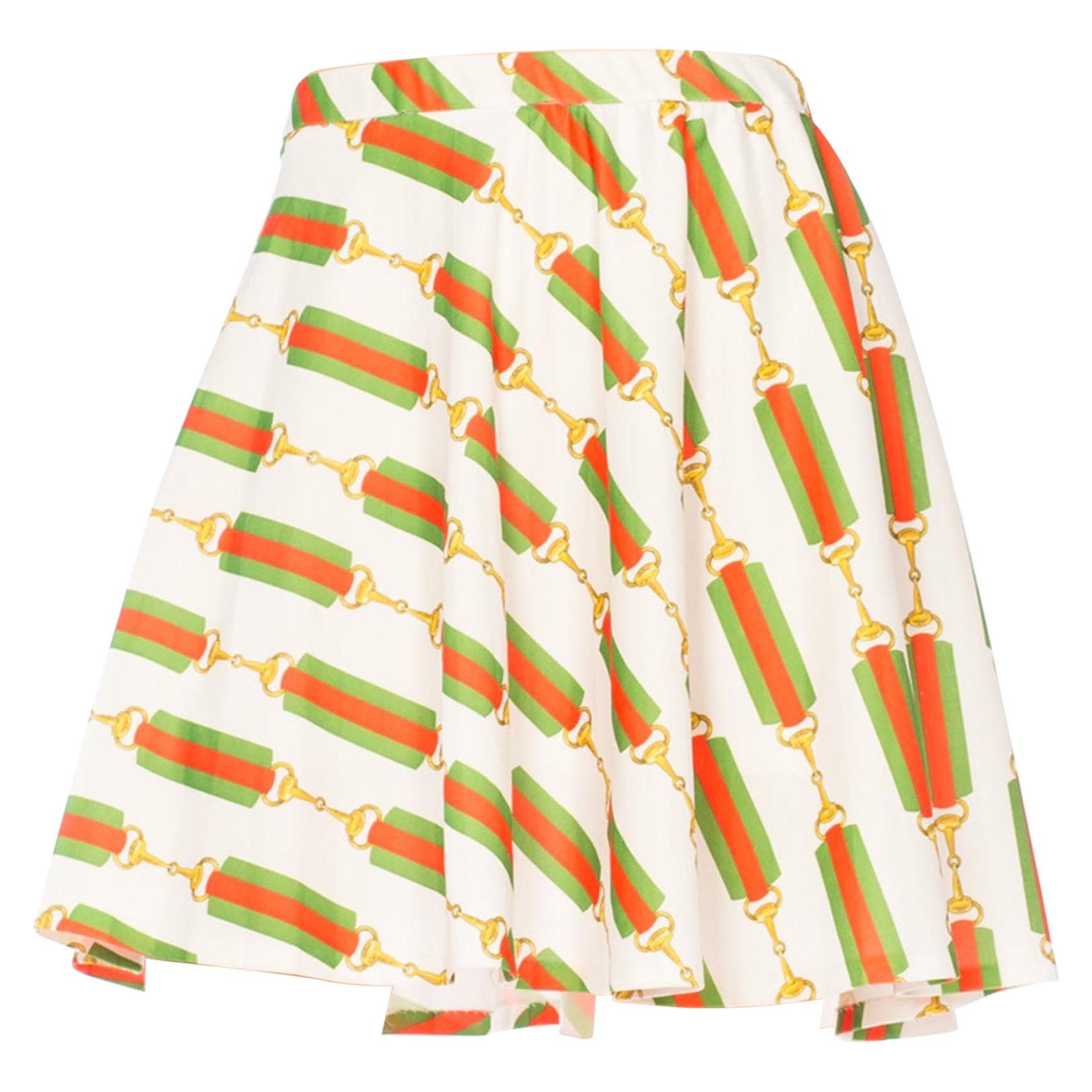 1970S JANTZEN Polyester Gucci Belt Status Print Tennis Mini Skirt With Elastic 