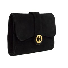 1970s Gucci Black Suede Clutch